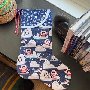 Navy Holiday Stocking with Alaska/ Arctic Themed Print